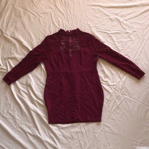 Laced Maroon Mini Dress w/ Sweetheart Neckline